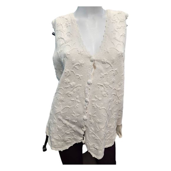 Gina Peter's Vintage 80's Knit Floral Sweater Vest Off White Size Large - Picture 3 of 8